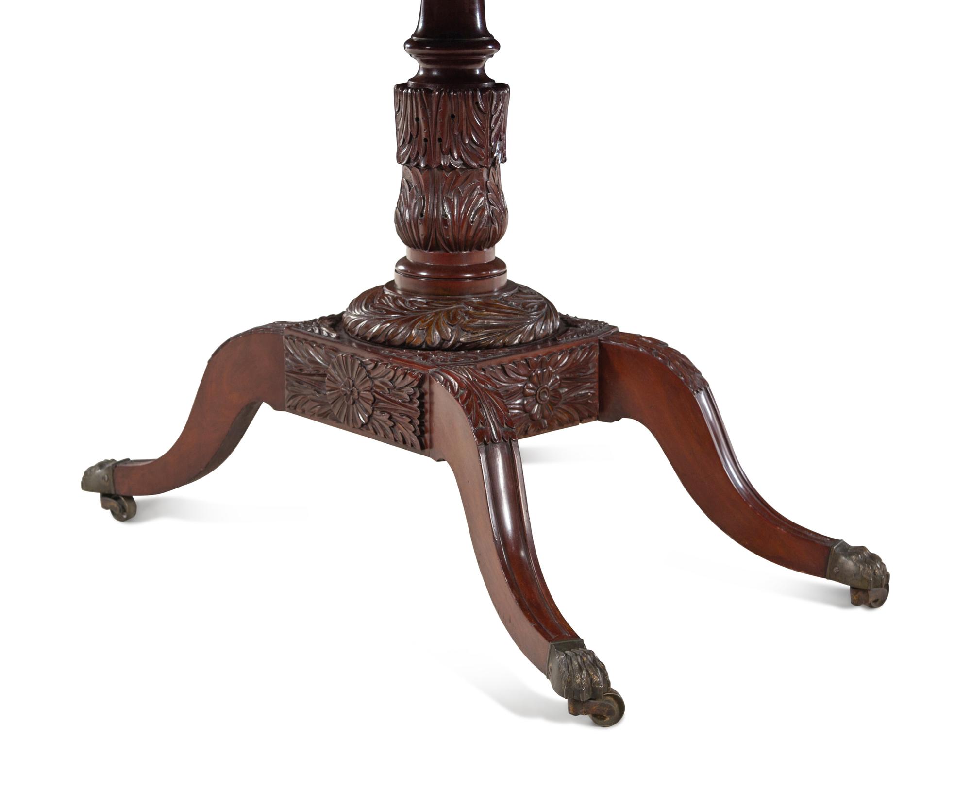 A Classical Carved and Figured Mahogany Octagonal Top Card Table