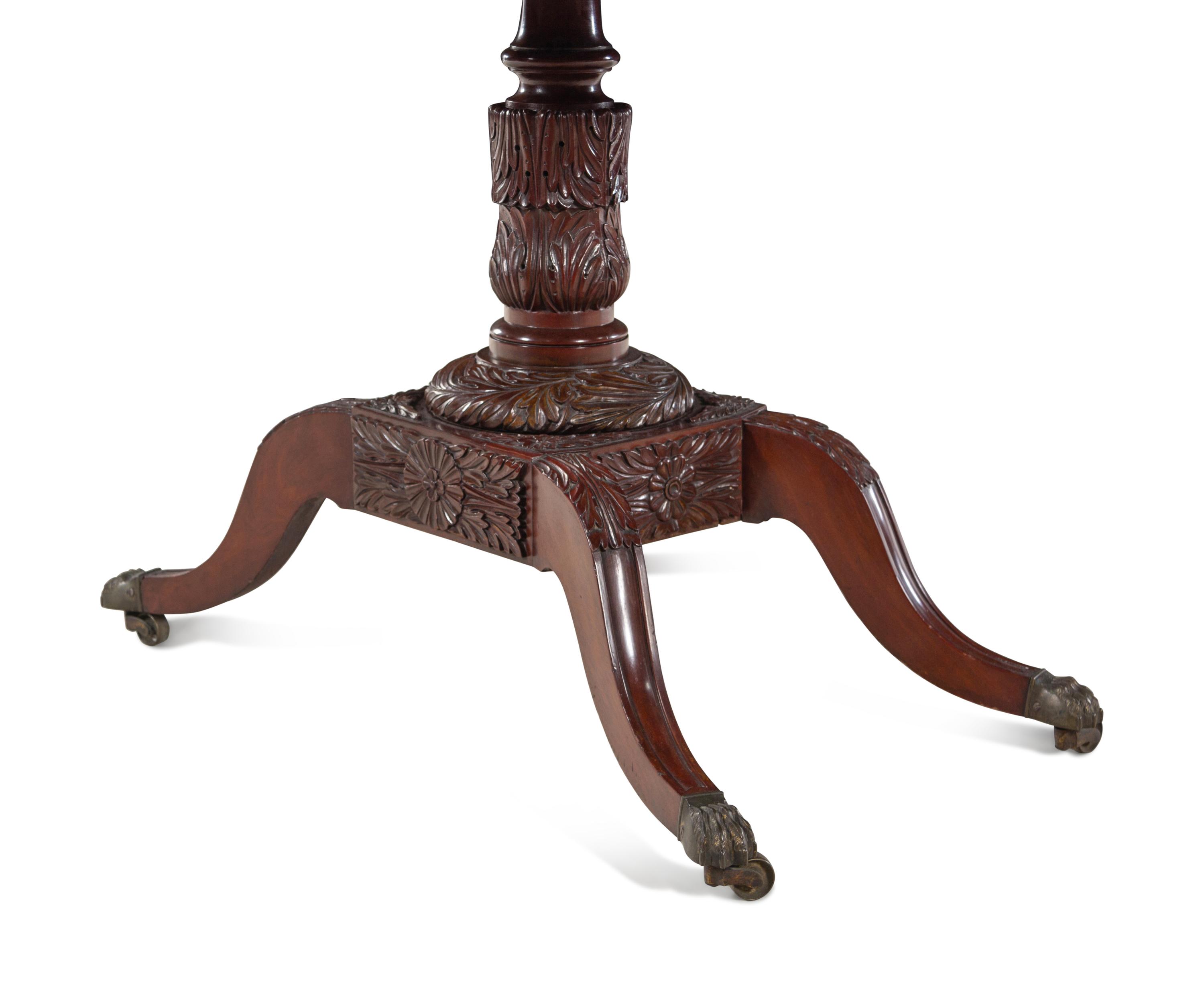 A Classical Carved and Figured Mahogany Octagonal Top Card Table