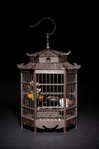 A Chinese Wood Pavilion-Form Bird Cage