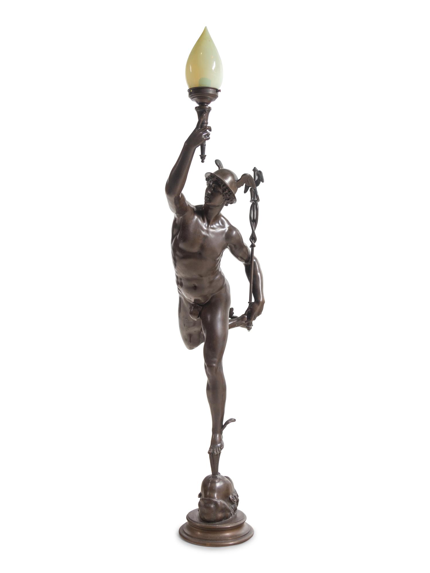 A Continental Bronze Newel Post Lamp