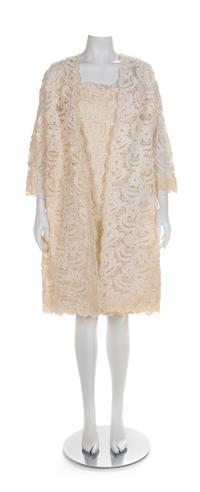 Ceil Chapman Dress and Ivory Lace Dress with Matching Jacket, 1960s