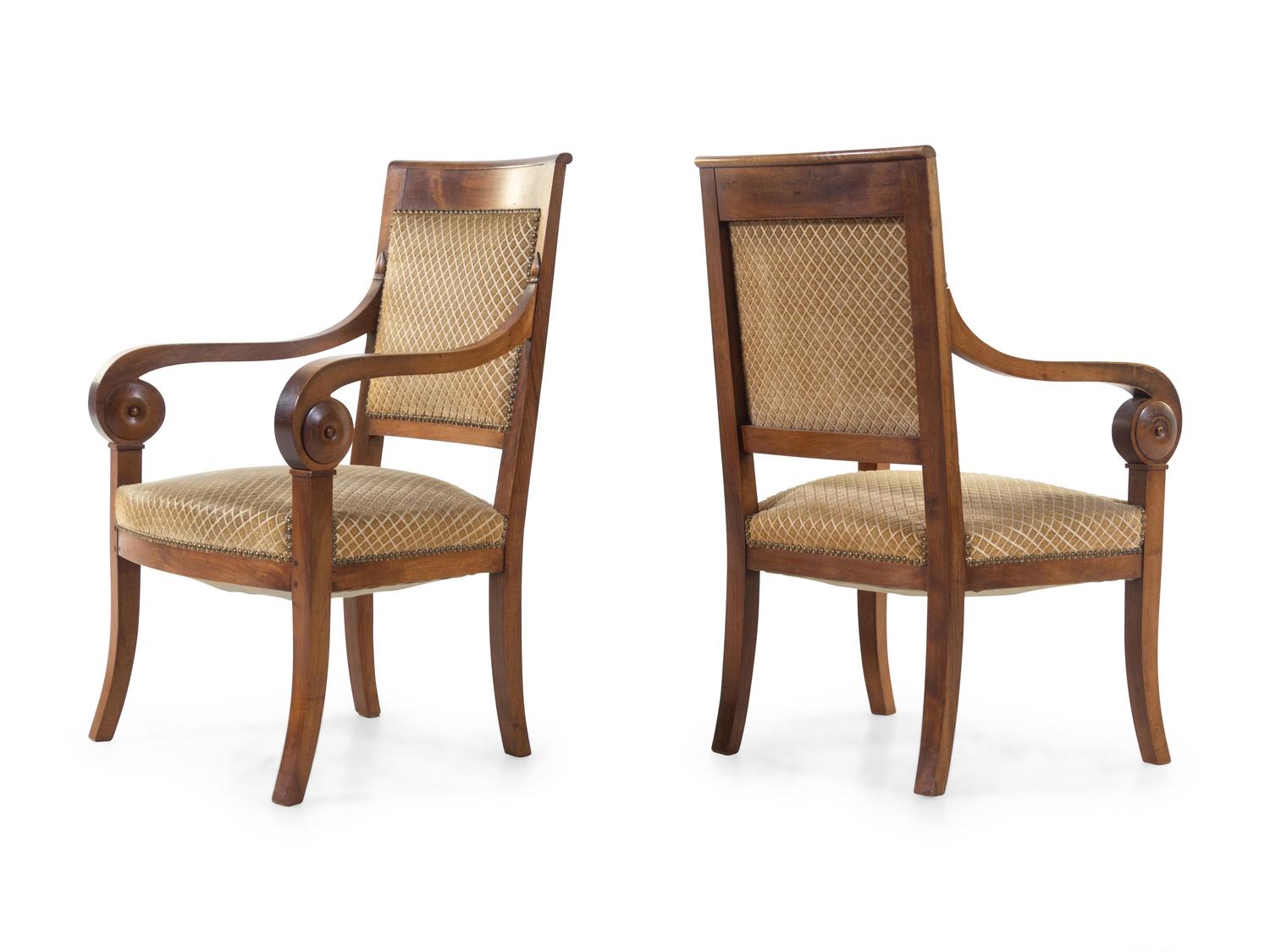 A Pair of Louis Philippe Style Walnut Fauteuils