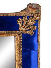 A Swedish Baroque Gilt Metal and Cobalt Glass Mirror