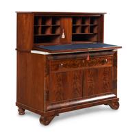 A Classical Mahogany and Marble-Top Fall-Front Bureau Cabinet