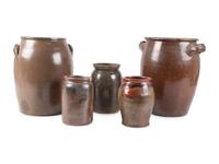Five Redware Crocks