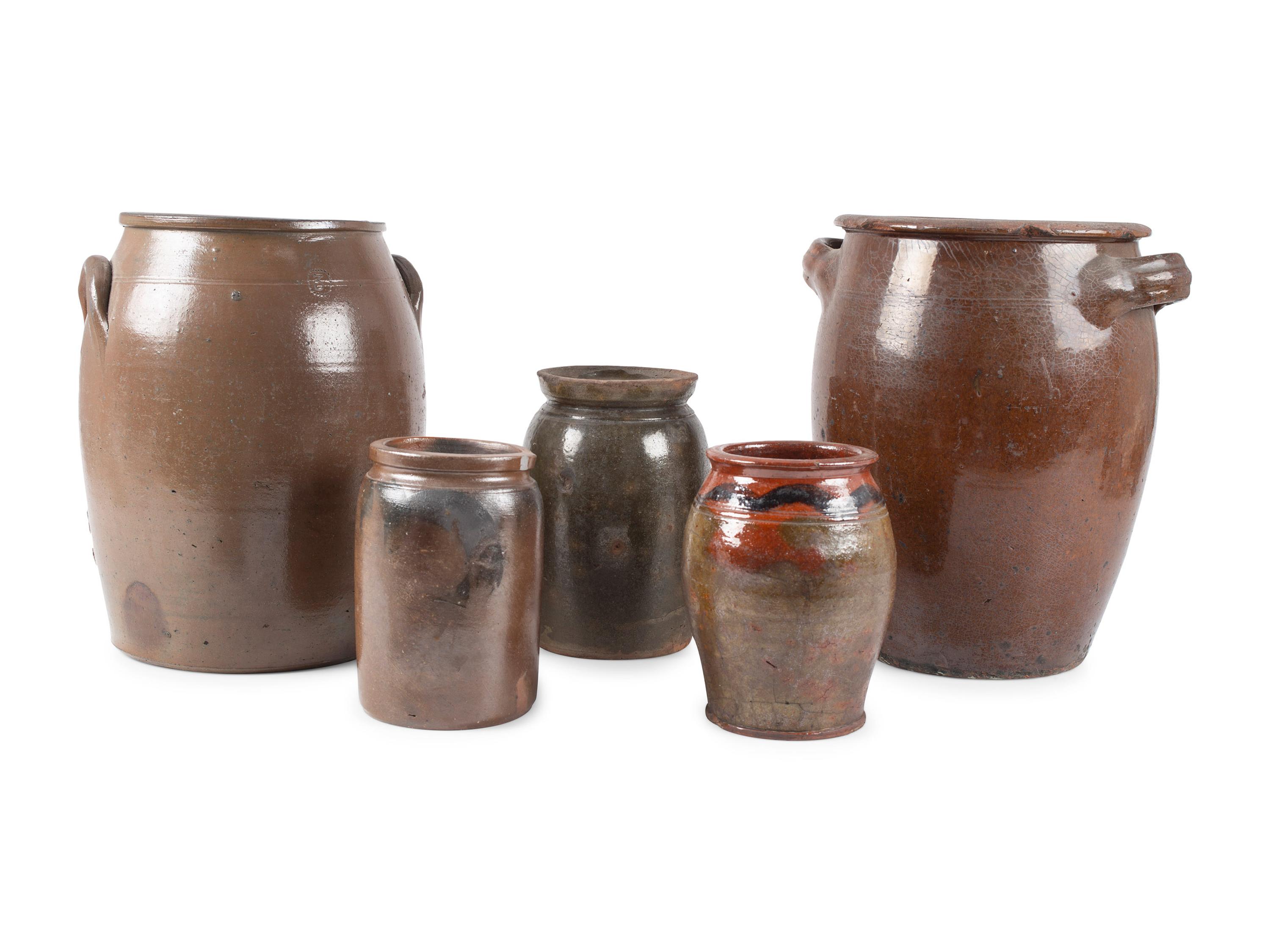 Five Redware Crocks