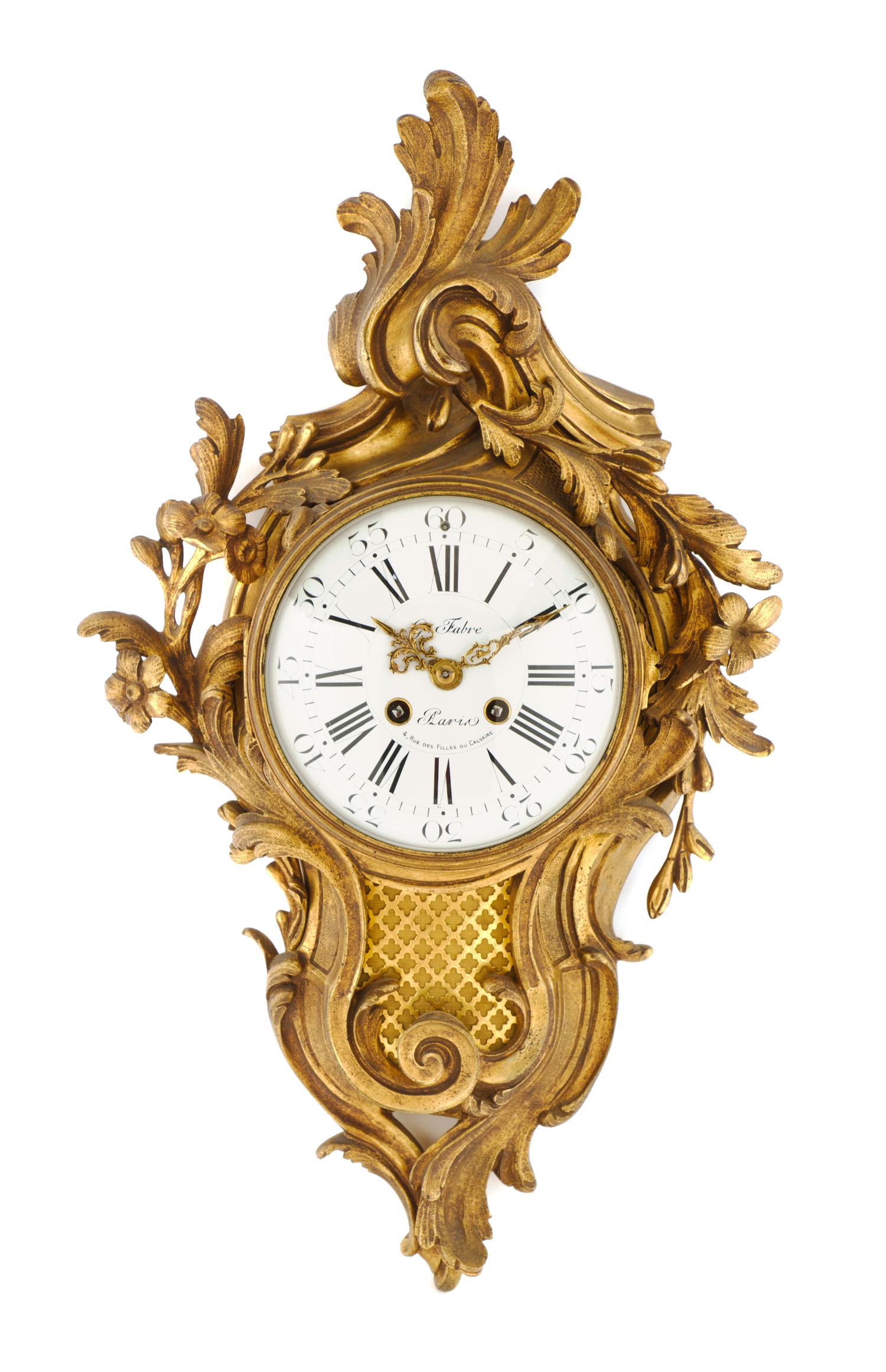 A Louis XV Style Gilt Bronze Cartel Clock, GILBERT FABRE (FRENCH, 19TH/20TH CENTURY), Height 19 1/4 inches. — GILBERT FABRE (FRENCH, 19TH/20TH CENTURY),