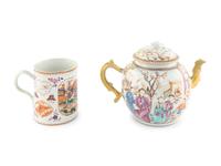 A Large Chinese Export Porcelain Teapot and a Similarly Decorated Export Porcelain Mug
