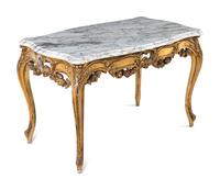 A Louis XV Style Giltwood Marble-Top Table