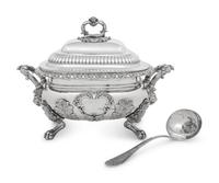 A William IV Silver Tureen with Cover and an American Coin Silver Soup Ladle