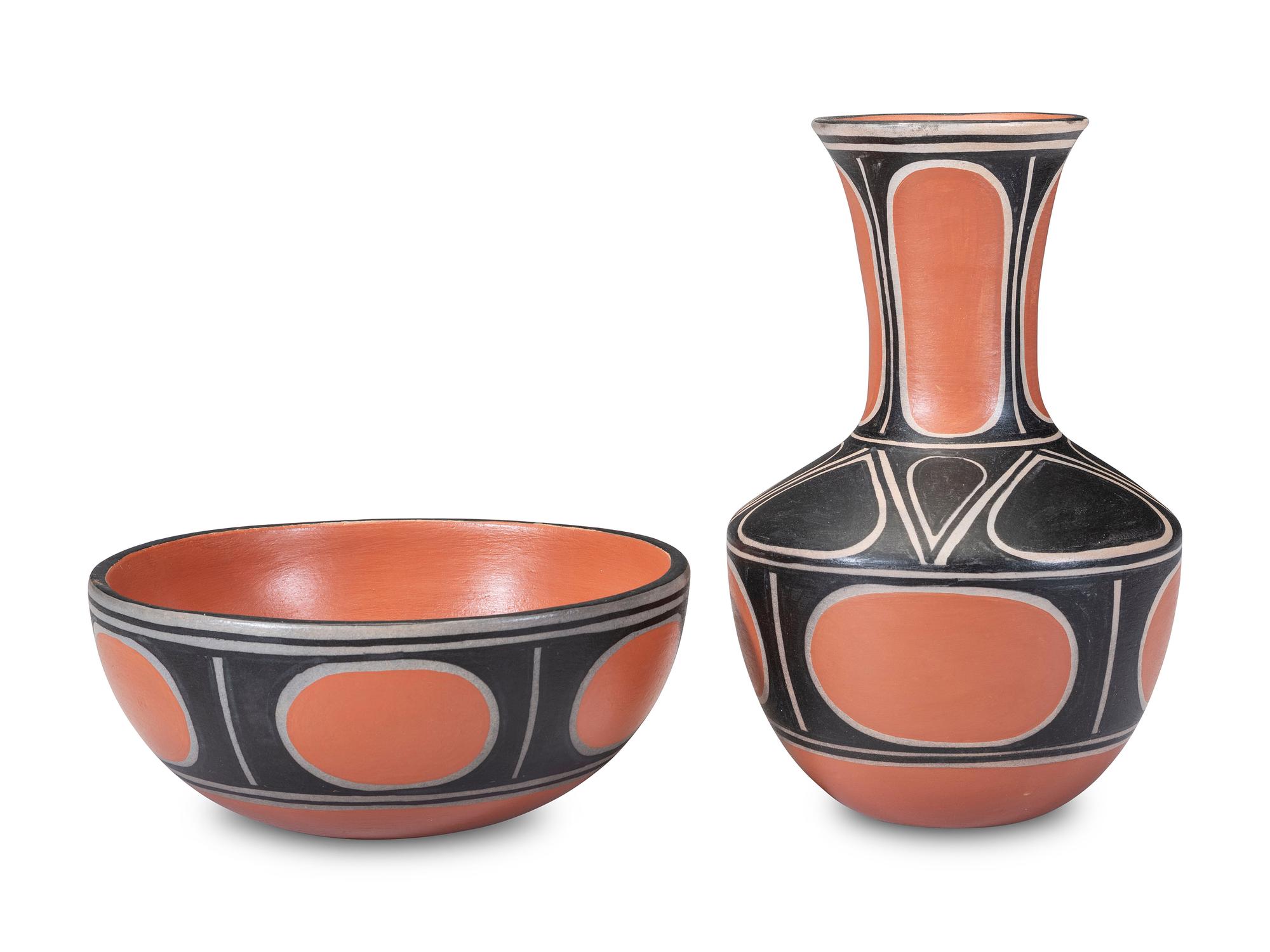 Polychrome Pottery Bowl and Vase
