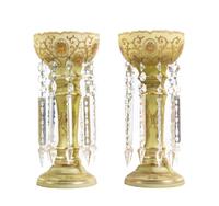 A Pair of Victorian Gilt Decorated Glass Girandoles