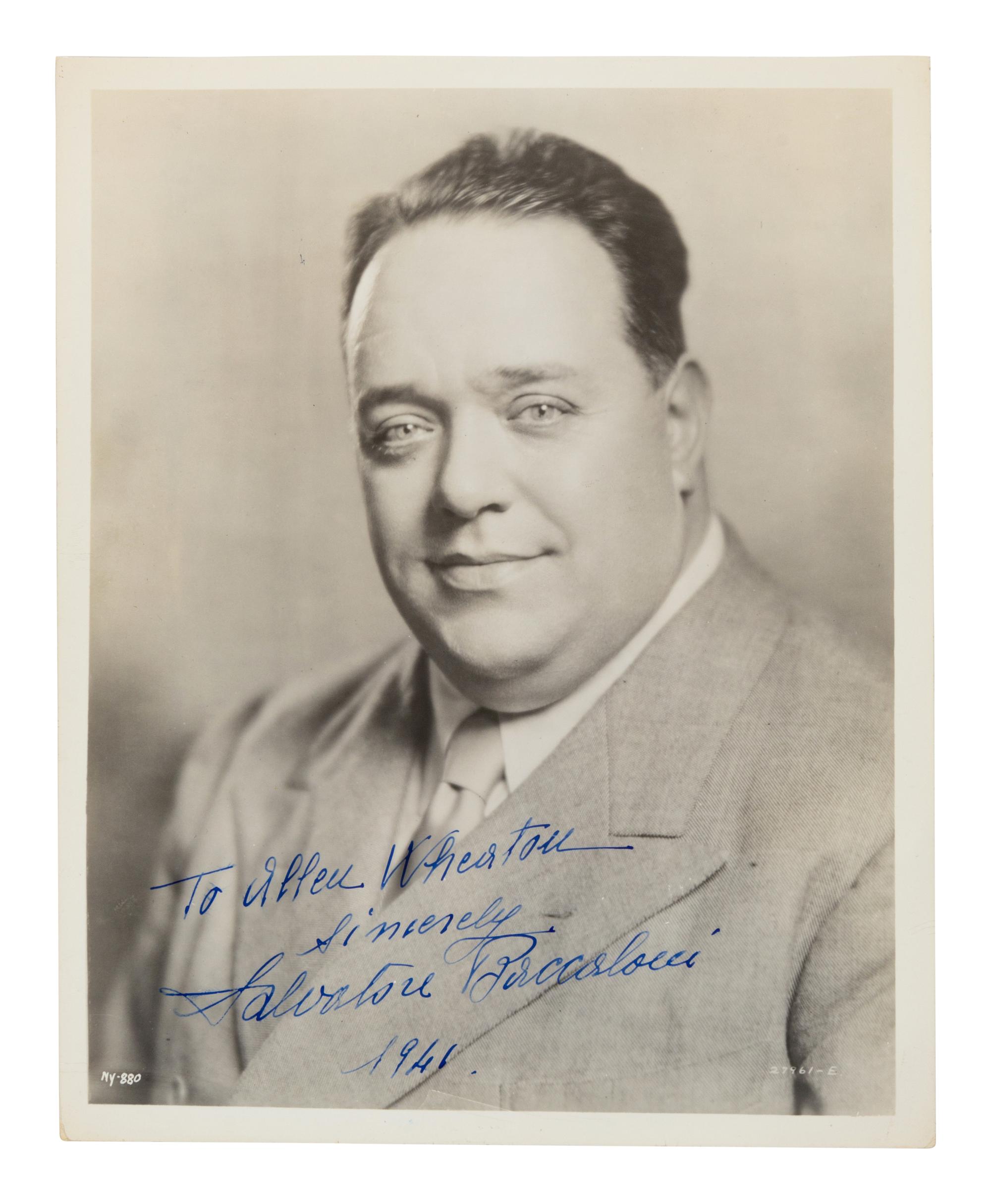 [20TH-CENTURY OPERA SINGERS]. A group of 6 photographs or photographic prints of opera singers from the 1940s, most signed and inscribed, comprising images of: