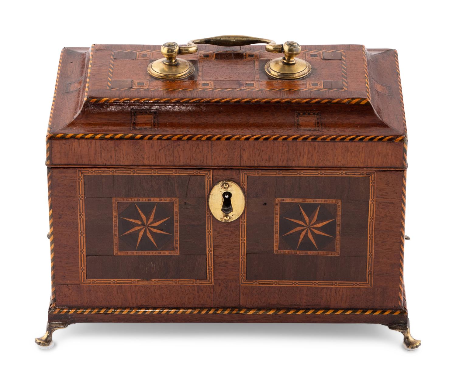 A George III Mahogany and Tunbridge Marquetry Tea Caddy