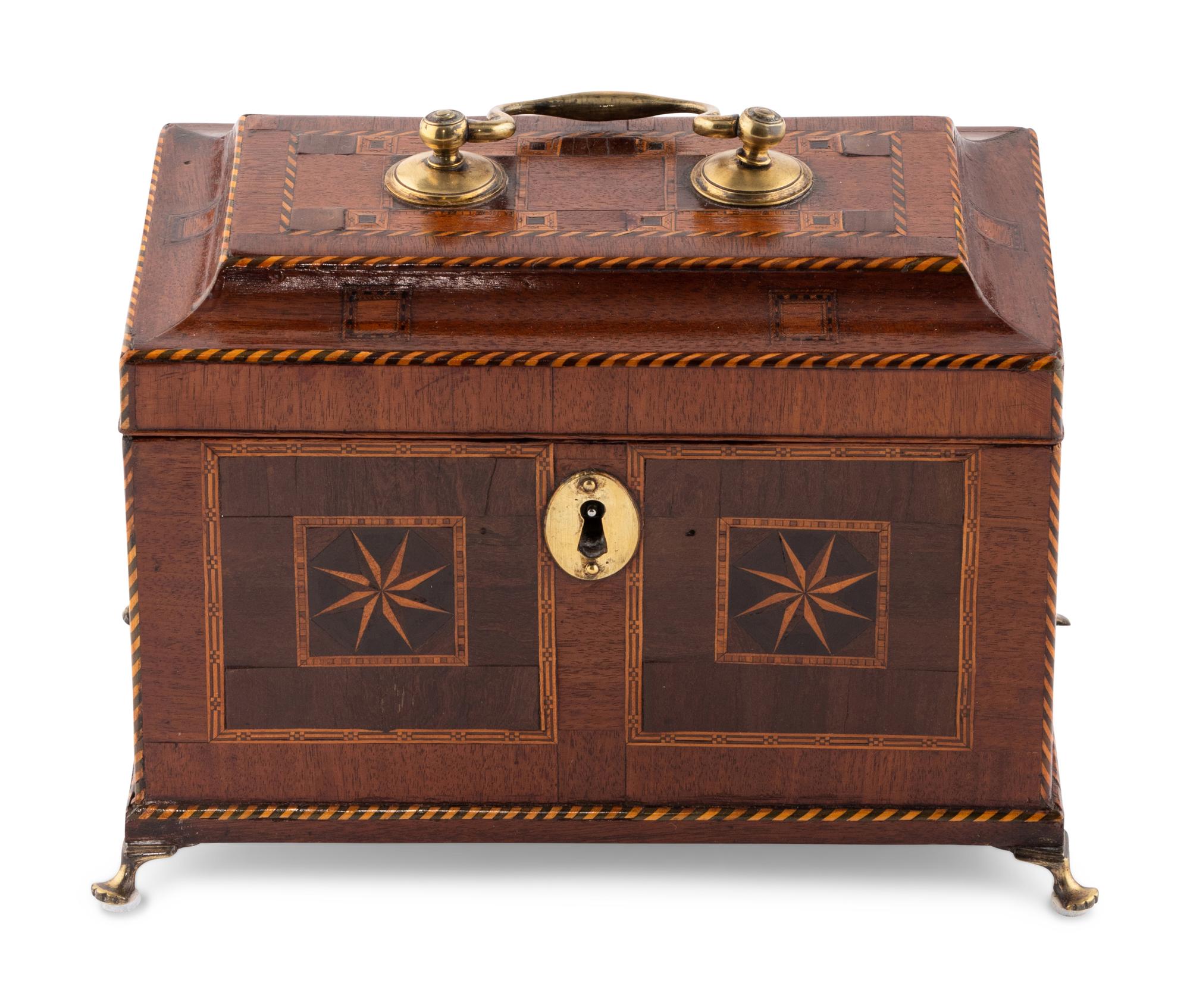 A George III Mahogany and Tunbridge Marquetry Tea Caddy