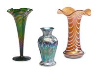 Three Iridescent Art Glass Vases