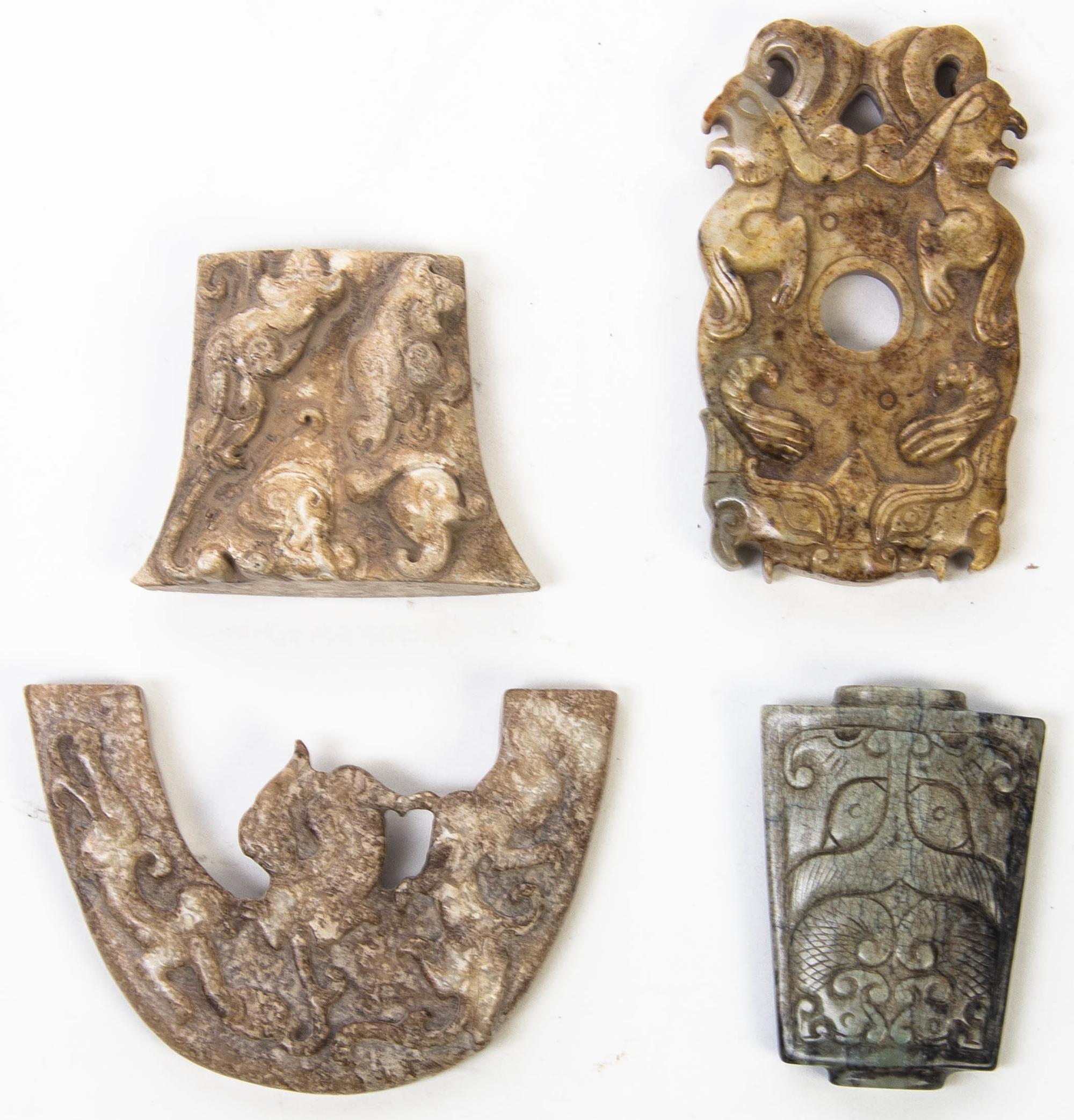 A Group of Four Carved Stone Articles Length of first 2 1/2 inches.