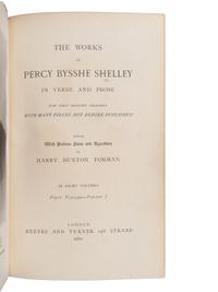 [BINDINGS]. SHELLEY, Percy Bysshe (1792-1822). – FORMAN, Harry Buxton, editor. Works . London: Reeves and Turner, 1880.