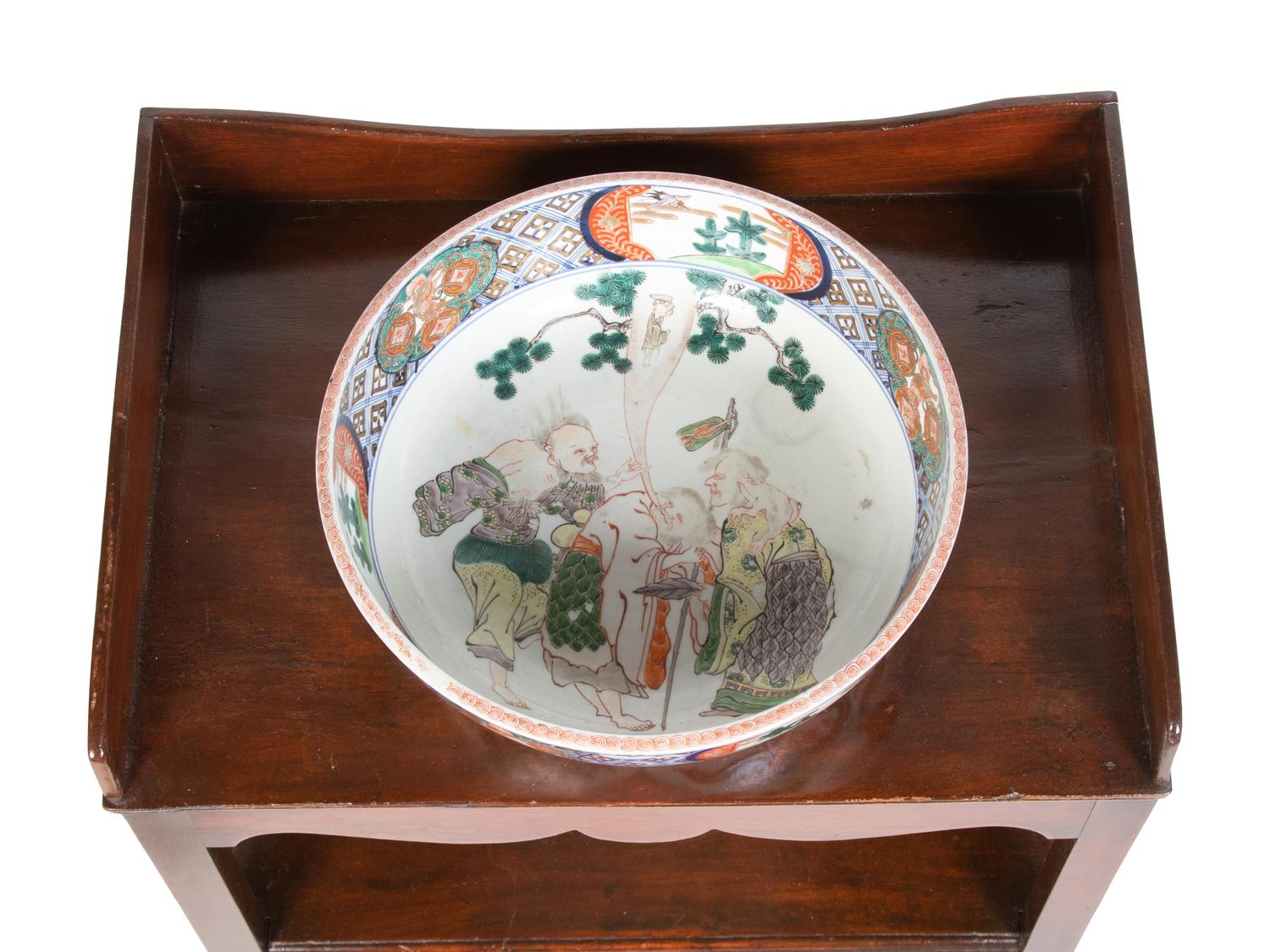 A George III Mahogany Wash Stand with a Japanese Porcelain Bowl