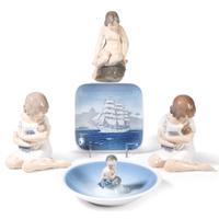 Five Royal Copenhagen Porcelain Figures and Dishes