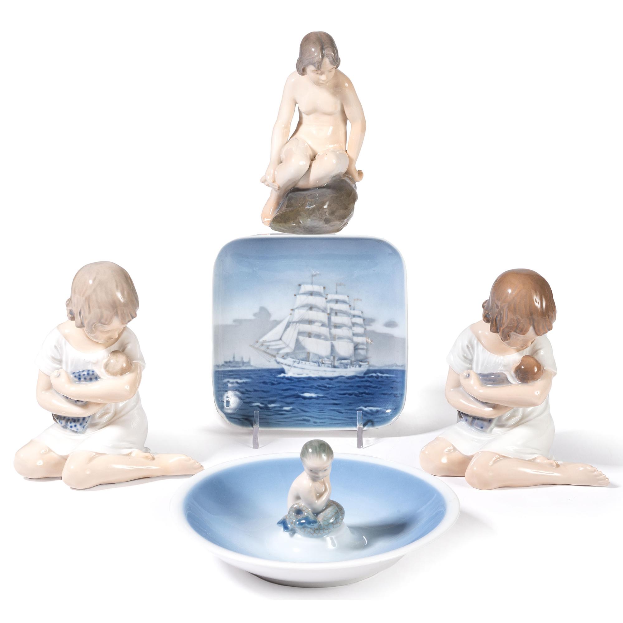 Five Royal Copenhagen Porcelain Figures and Dishes
