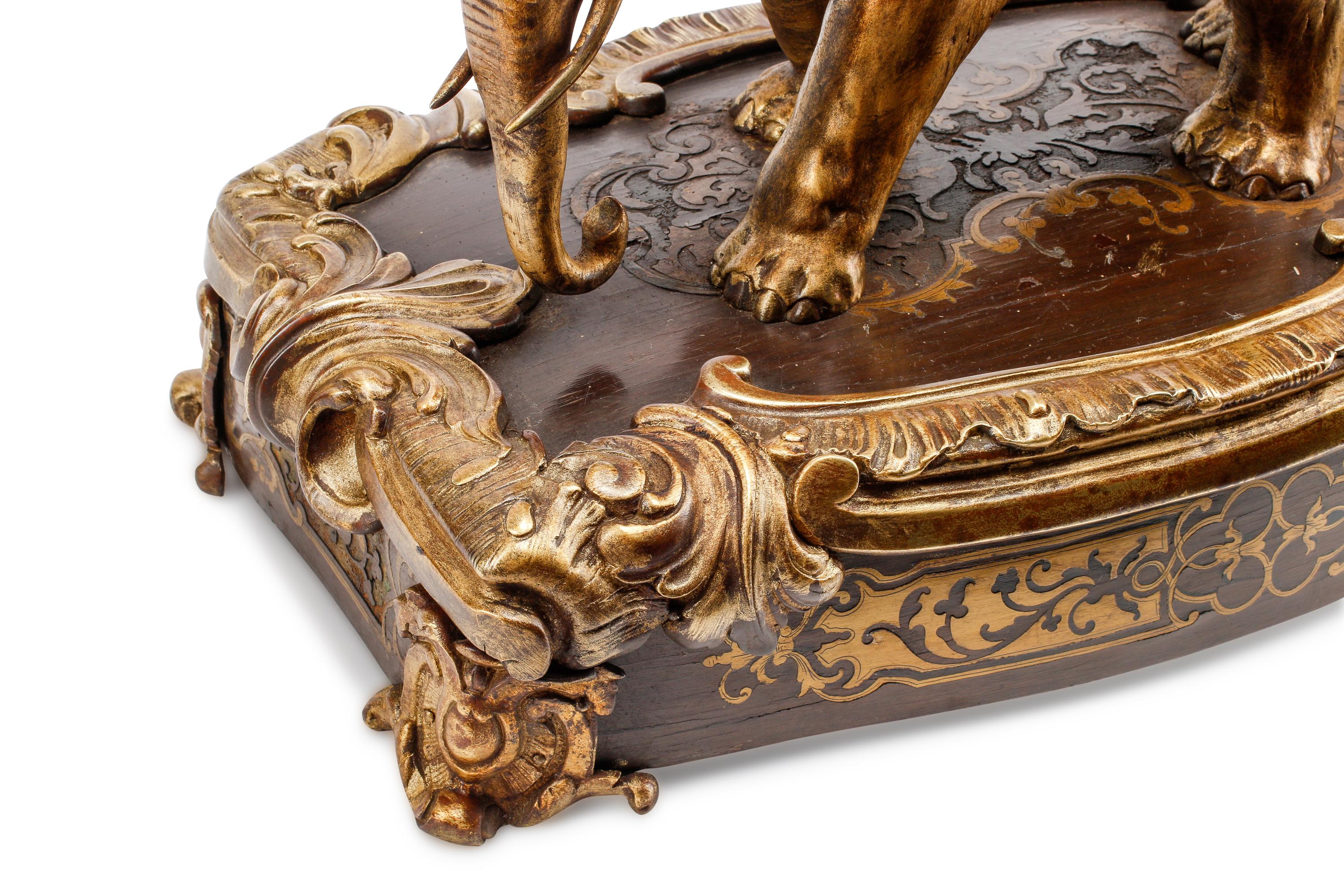 A Large French Bronze and Boulle Marquetry Elephant-Motif Clock