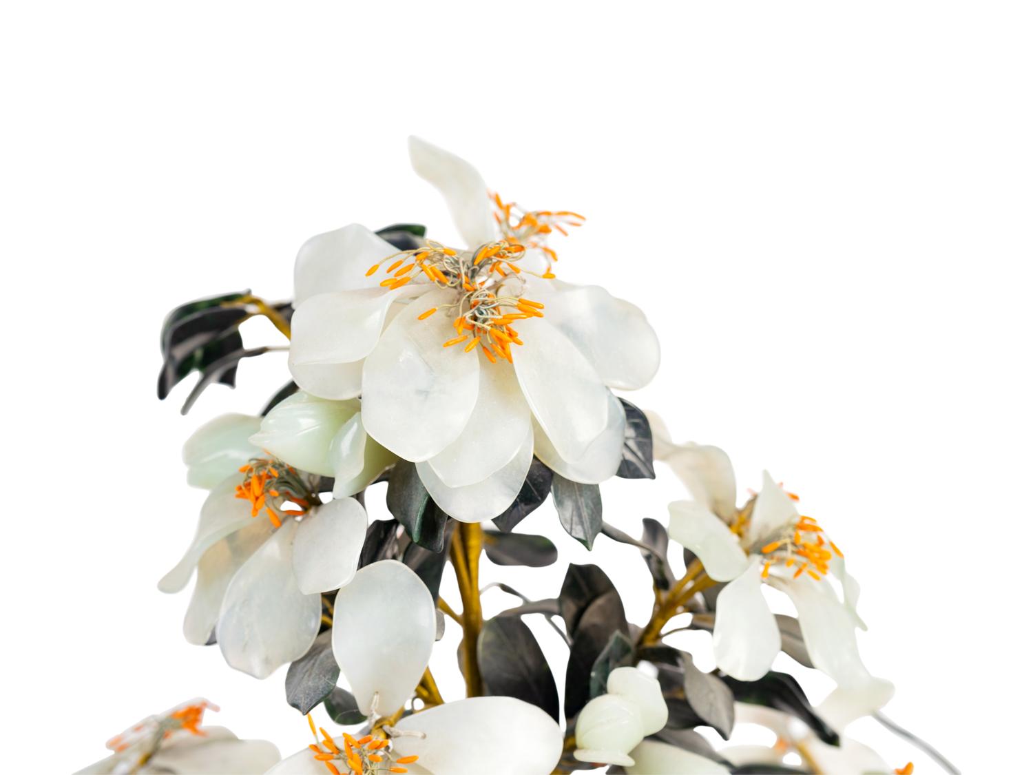 Two Chinese Hardstone Trees in Cloisonne Enamel Jardinieres — 20TH CENTURY