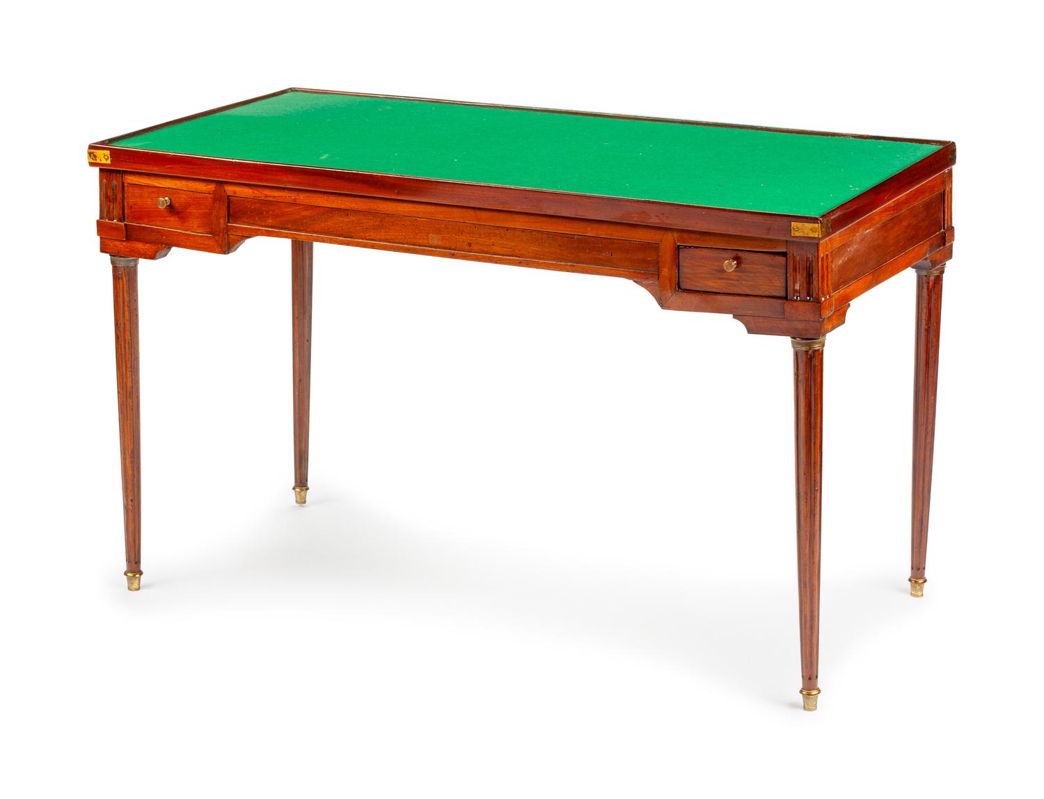 A Louis XVI Tooled-Leather Upholstered Mahogany Tric-Trac Table