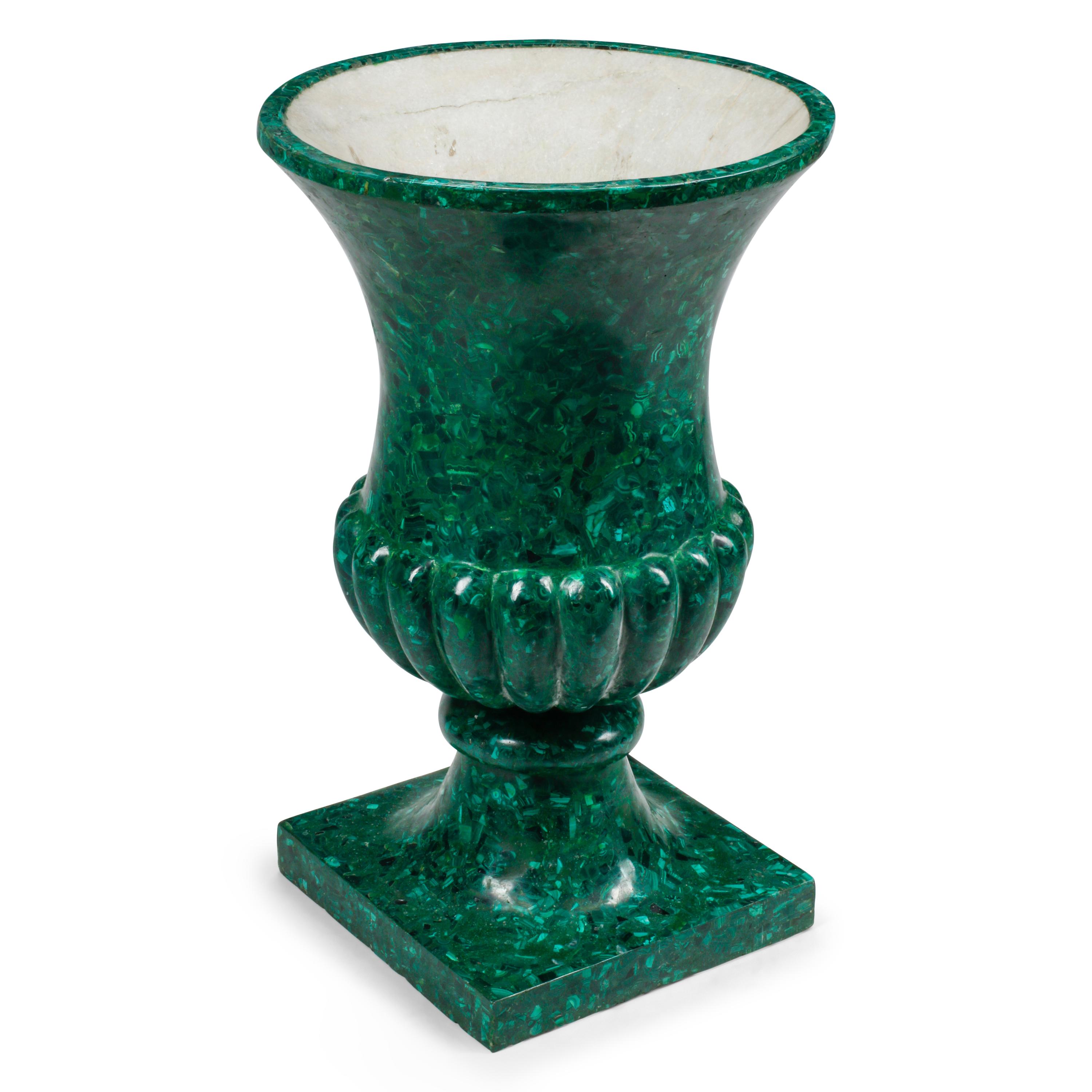 A Large Malachite Veneered Urn