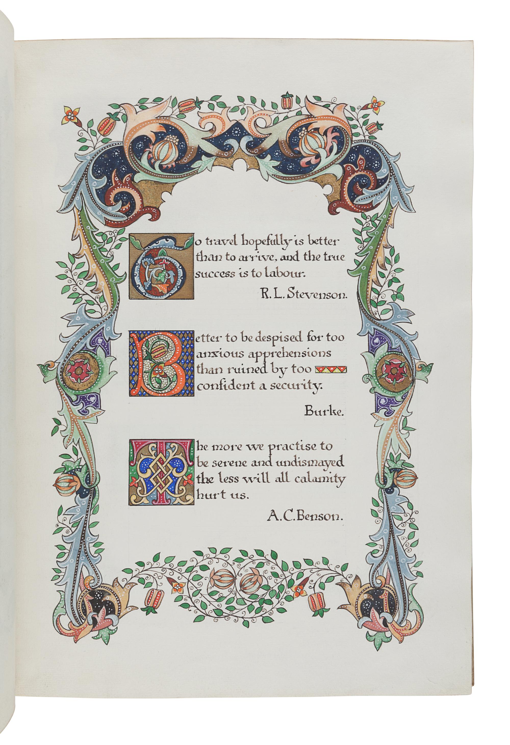 [MANUSCRIPTS -- ILLUMINATED]. Cover title: A Collection of Thoughts . Illuminated manuscript, vellum. N.p., n.d. [20th century].