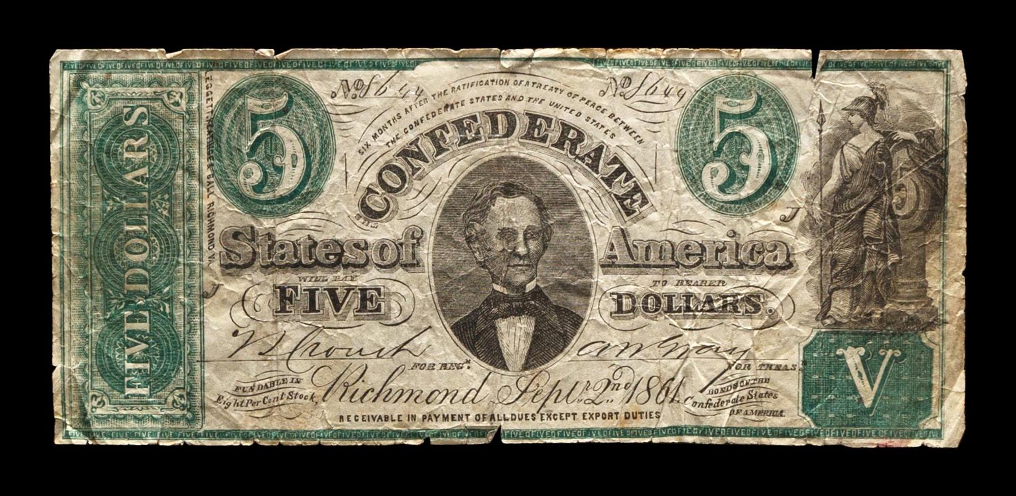 [CONFEDERATE STATES OF AMERICA] A Contemporary Counterfeit CT-33 $5 Note