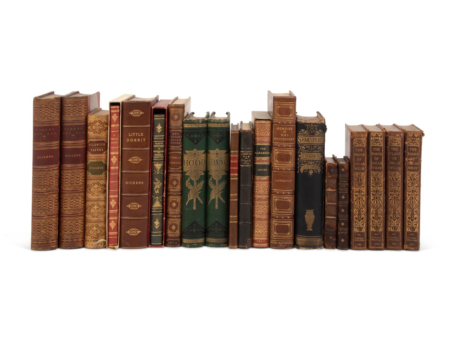 [LITERATURE]. A group of 16 works in 20 volumes, in 19th and 20th-century leather bindings, including: