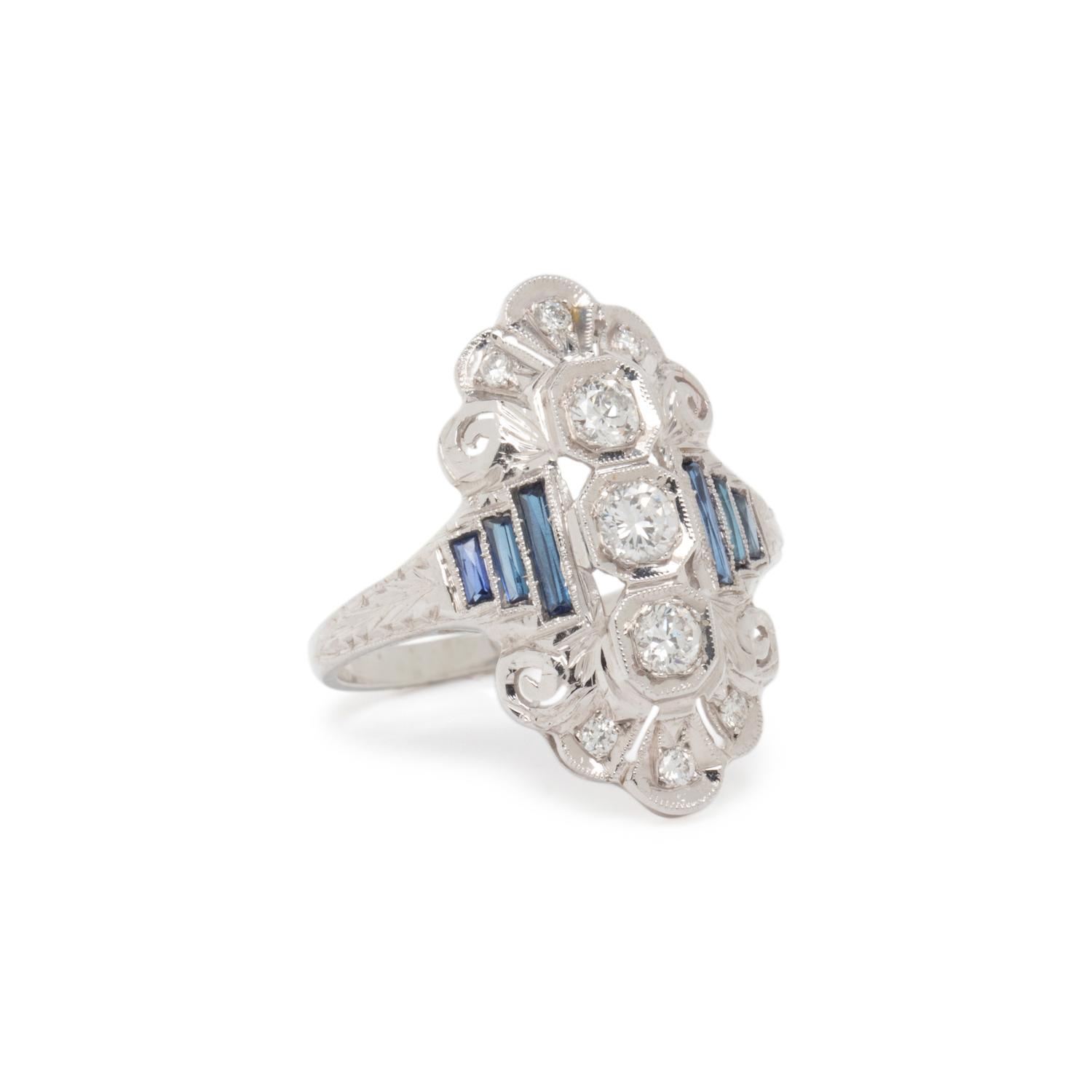 WHITE GOLD, DIAMOND AND SYNTHETIC SAPPHIRE RING
