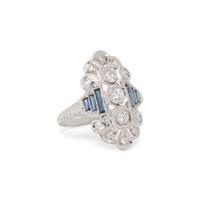 WHITE GOLD, DIAMOND AND SYNTHETIC SAPPHIRE RING