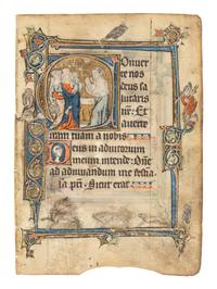 SOUTHERN NETHERLANDISH ILLUMINATOR Leaf from the Ghistelles Hours with a historiated initial ‘C’, depicting the Presentation in the Temple, in Latin, illuminated manuscript on parchment [Southern Netherlands, ca. 1300]