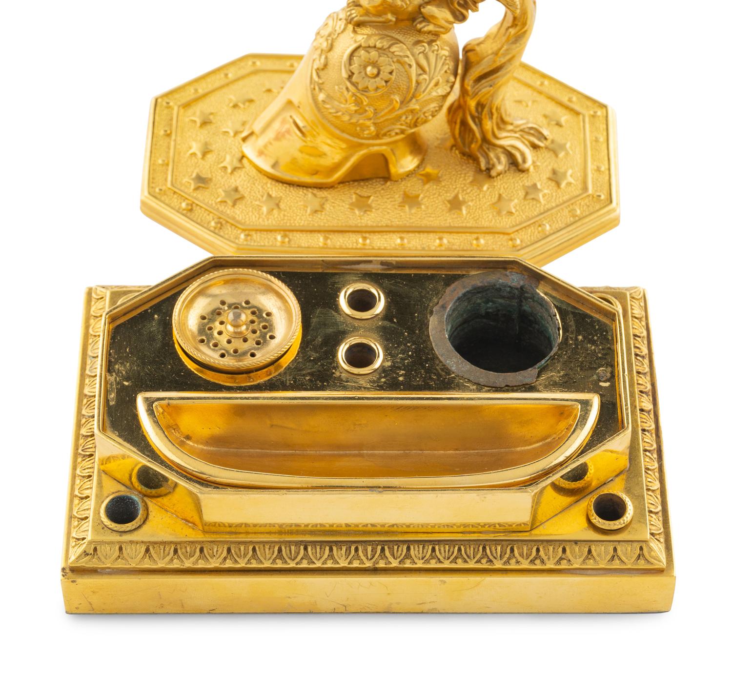 An Empire Gilt Bronze Inkwell with Helmet-Form Cover