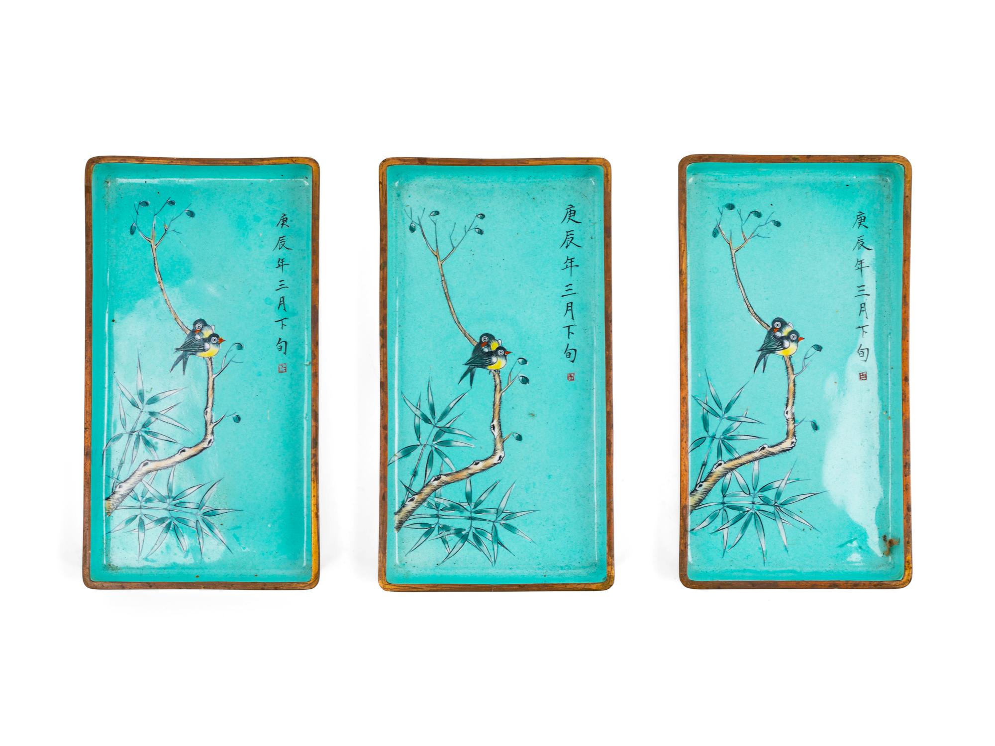 Three Chinese Painted Enamel Plates