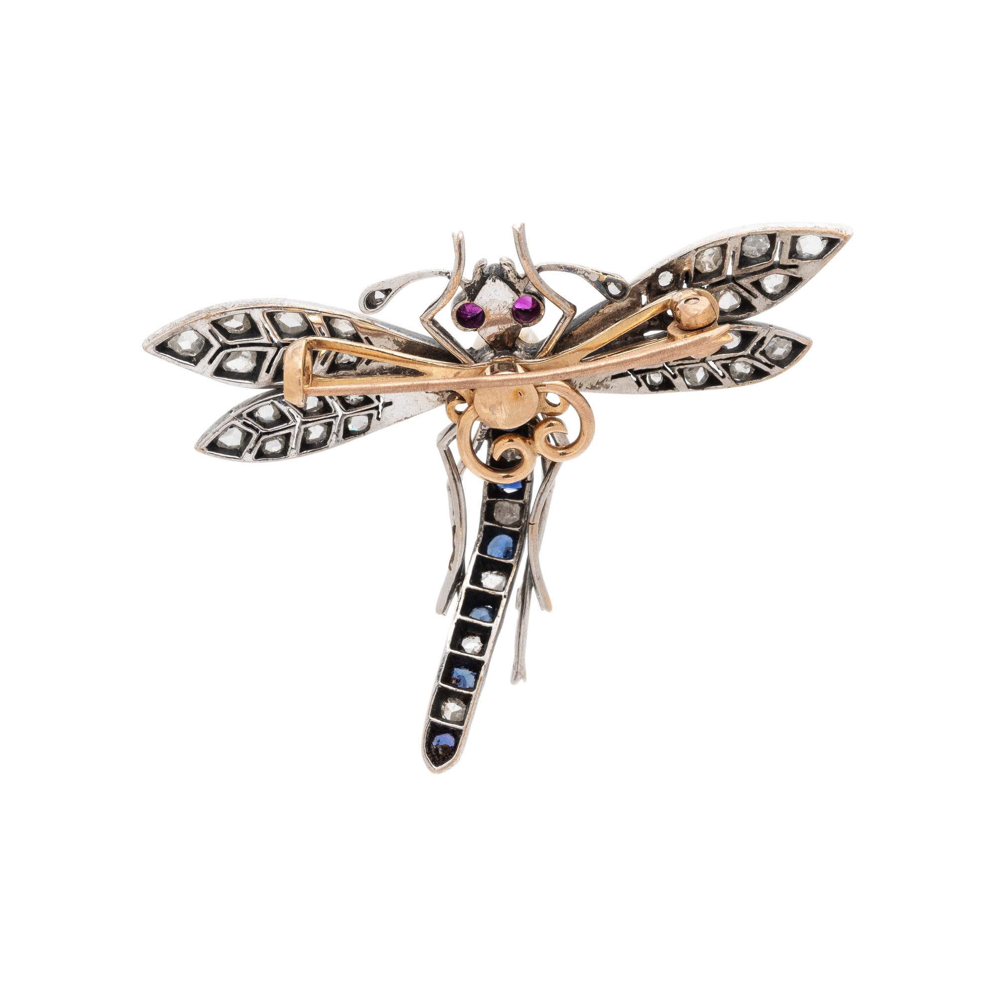 ANTIQUE, MULTIGEM DRAGONFLY BROOCH