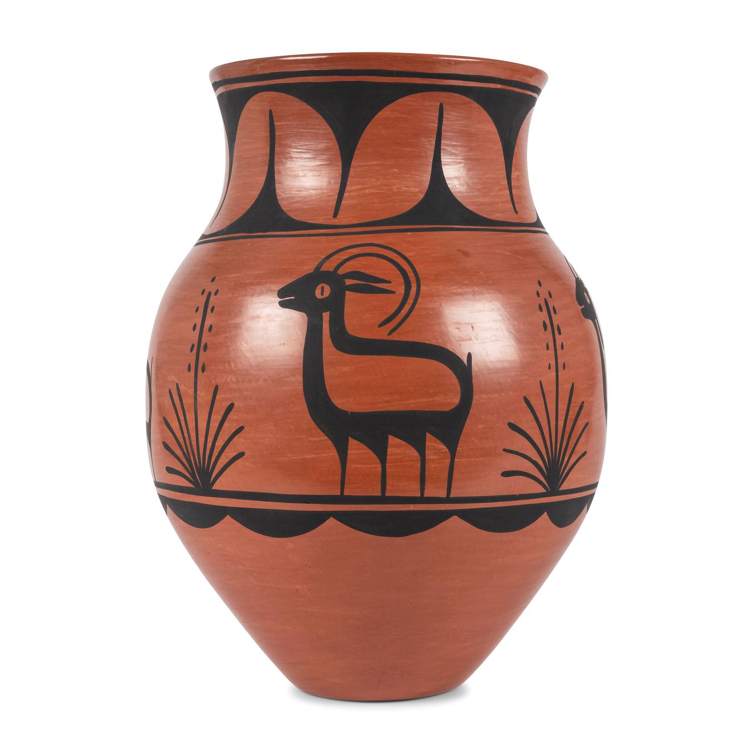 A Large Redware Jar, with Bighorn Sheep