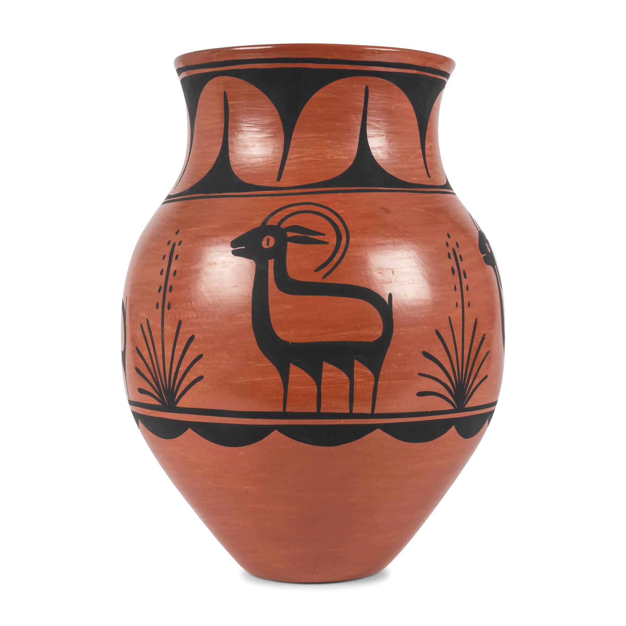 A Large Redware Jar, with Bighorn Sheep