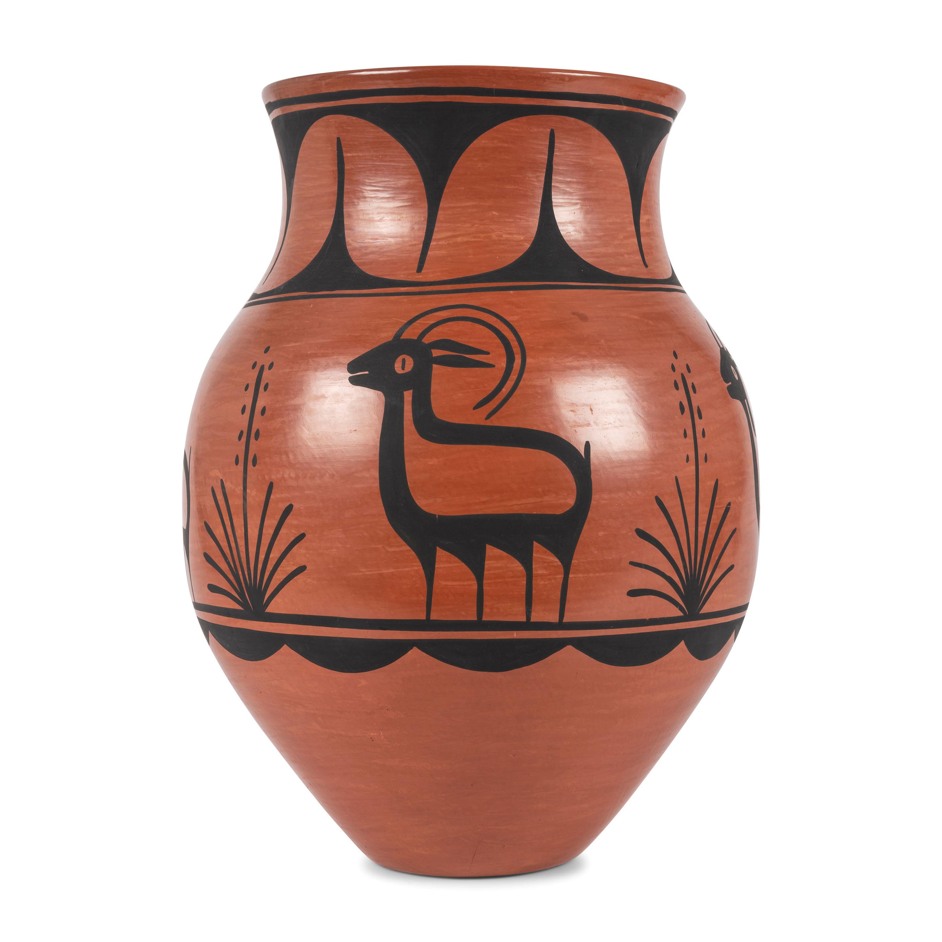 A Large Redware Jar, with Bighorn Sheep