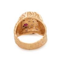 YELLOW GOLD, DIAMOND AND GARNET RING