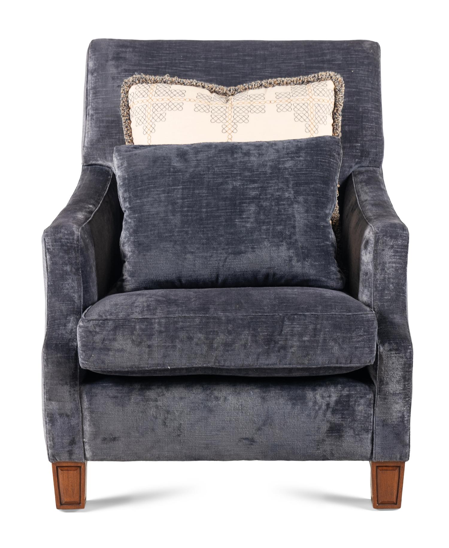 A JJ Custom Velvet Upholstered Easy Chair