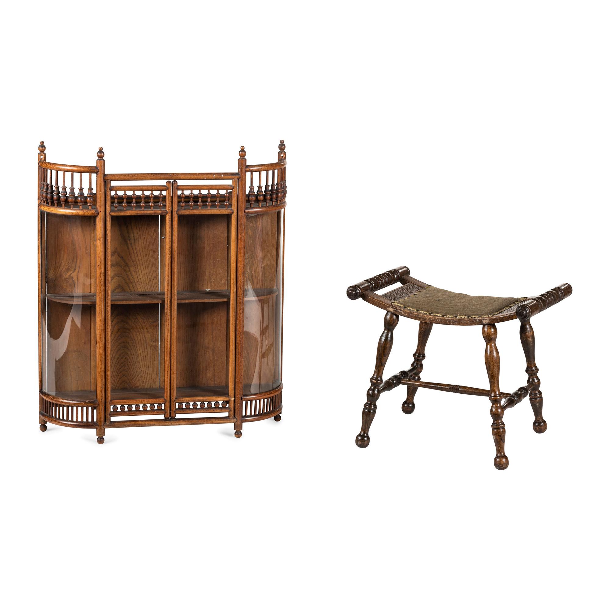 A Stick and Ball Display Cabinet and Stool