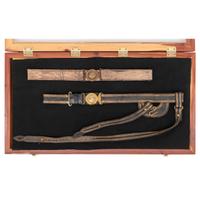 Display Case with Two 19th Century Military Belts with High Quality Replica CS Belt Plates