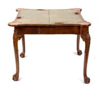 A George I Style Walnut Flip Top Games Table Height 27 x width (open) 35 1/4 x depth 34 3/4 inches. — 19TH CENTURY