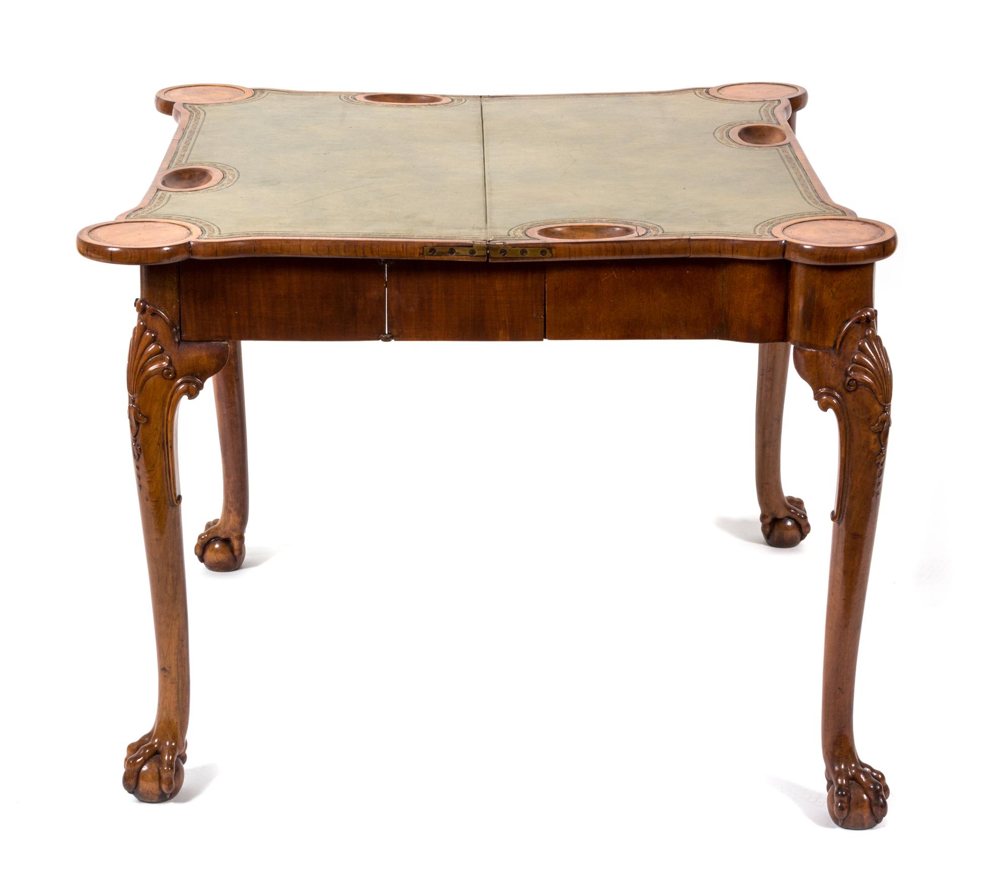 A George I Style Walnut Flip Top Games Table Height 27 x width (open) 35 1/4 x depth 34 3/4 inches. — 19TH CENTURY