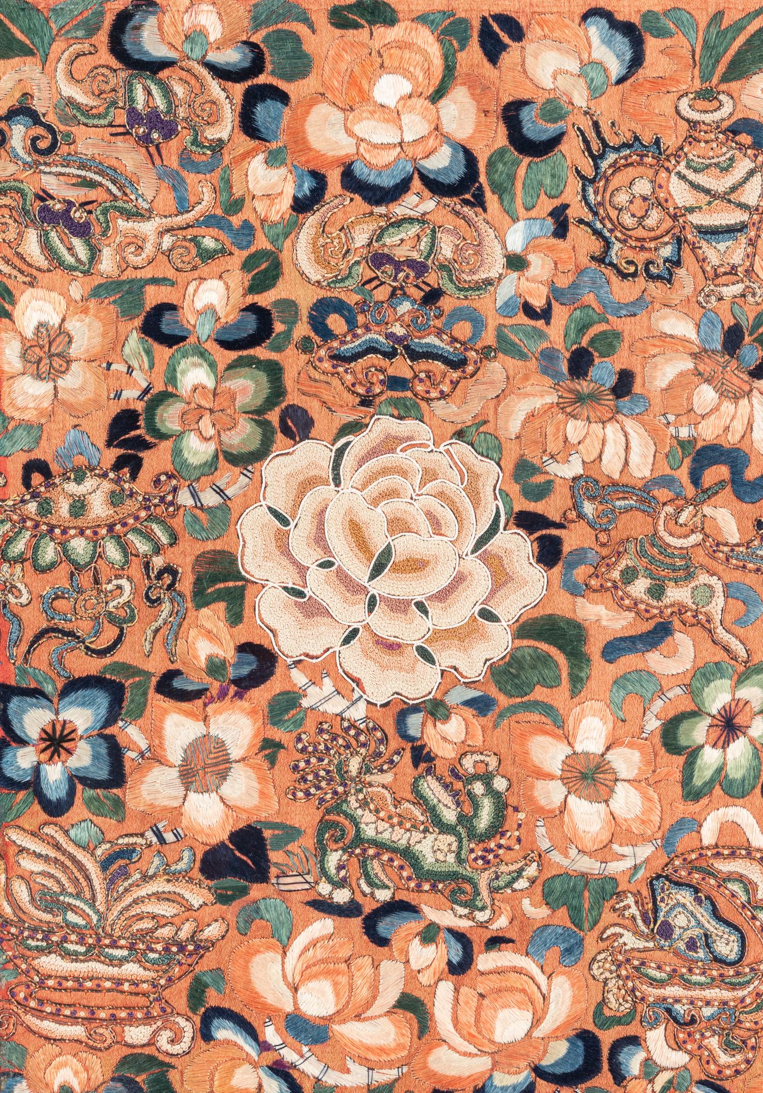 Three Chinese Embroidered Silk Panels