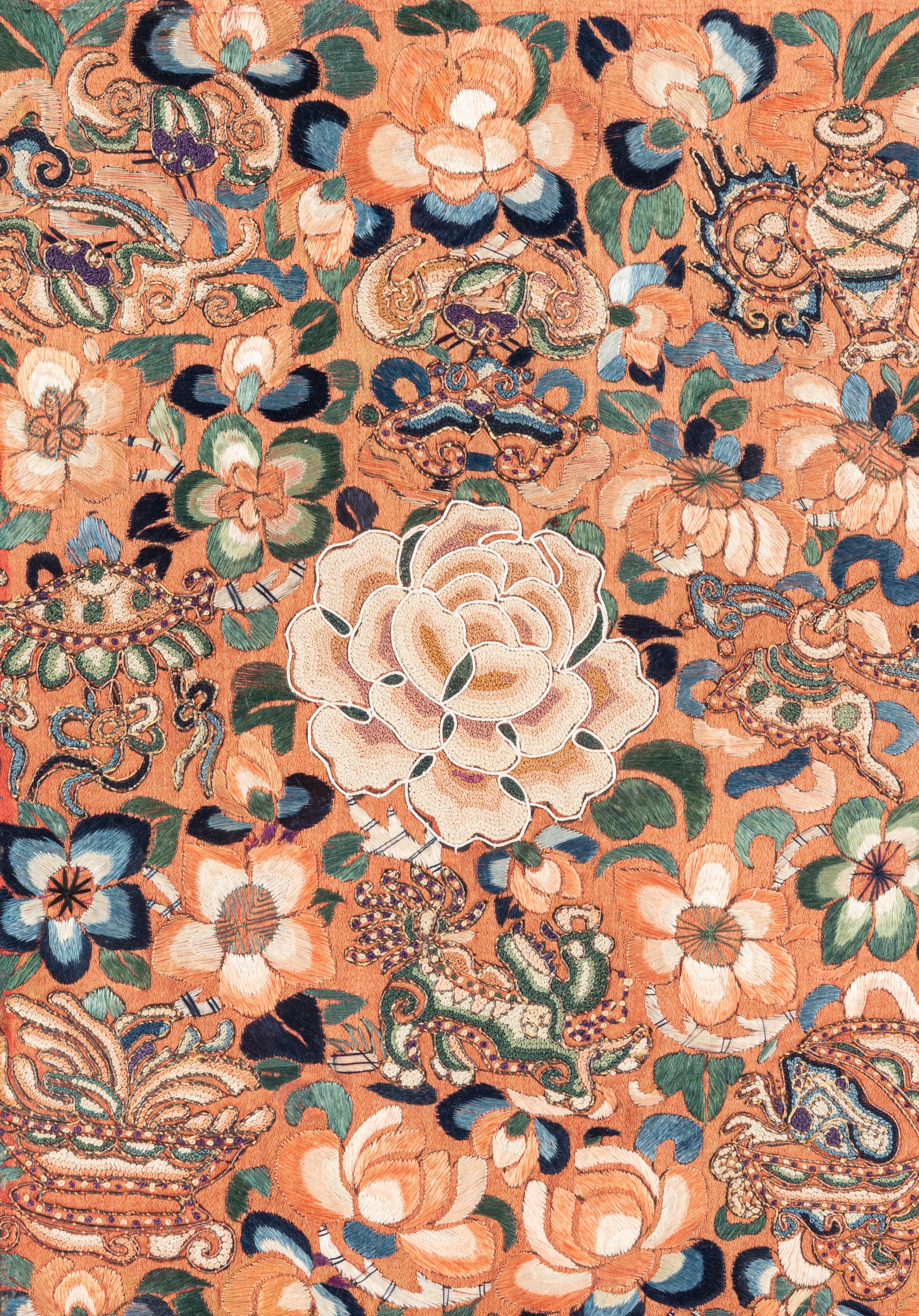 Three Chinese Embroidered Silk Panels