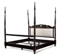 A Neoclassical Style Carved and Ebonized Four-Poster Bed Height 94 3/4 x width 96 inches. — 20TH CENTURY